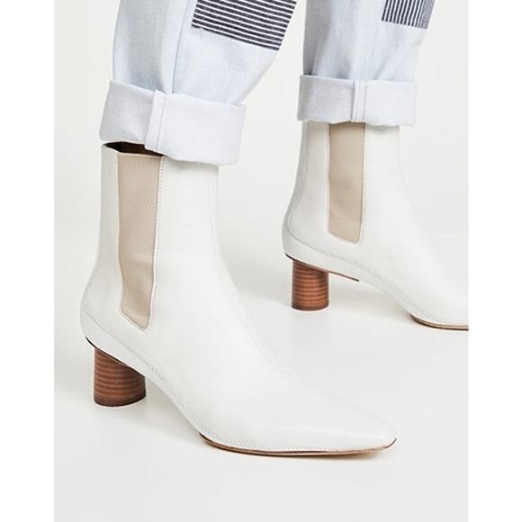 Rag & Bone Jet Boots Leather Pointed Toe Wooden Heel Chelsea Ankle Boot, White - Picture 1 of 12
